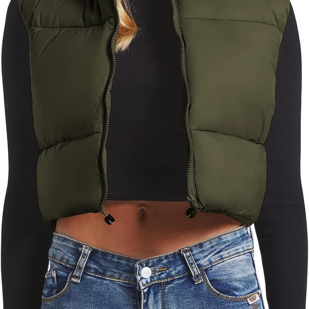Olive Green Puffer Vest - Picture 4 of 5